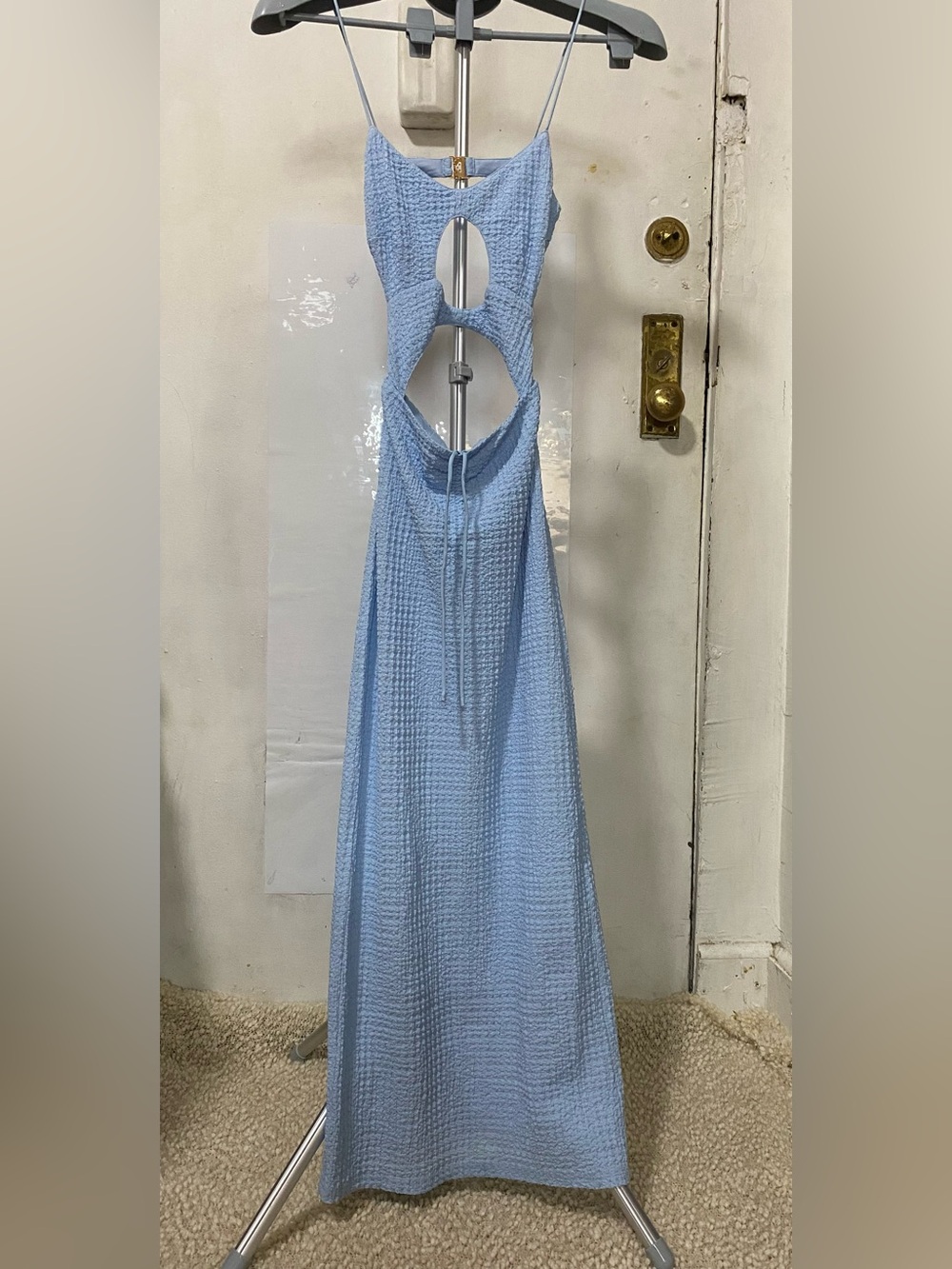 Light Blue Backless Textured Maxi Dress